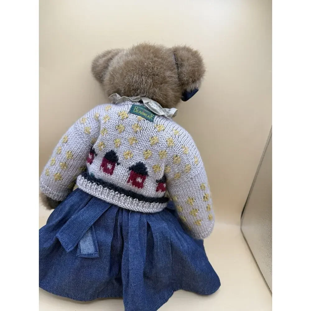 Boyds Bears Bearwear Plush Teddy Bear Knit Sweater Denim Skirt Bow 13”
